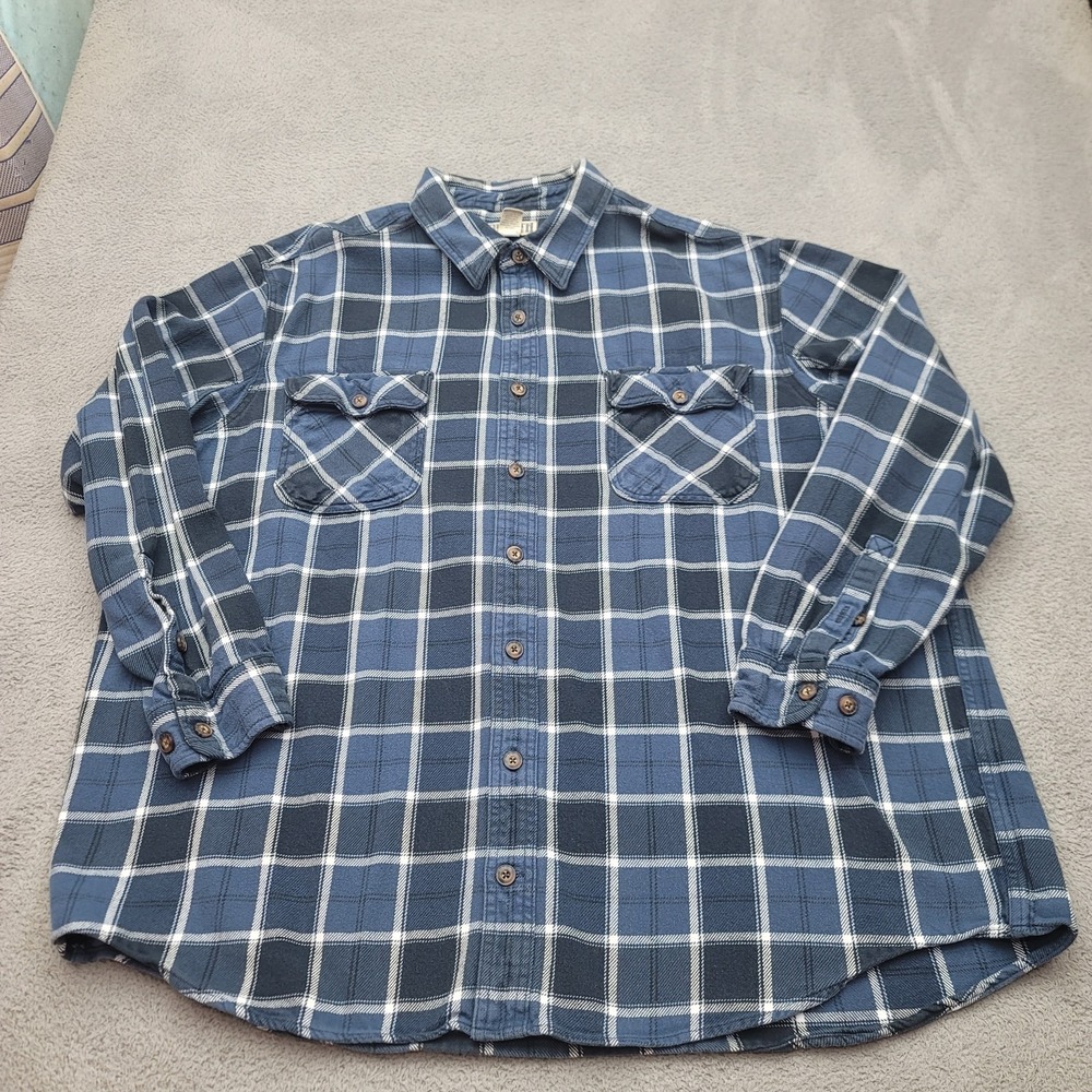 Duluth Trading Shirt Mens 3XL Tall Blue Plaid Free Swingin Flannel Relaxed Fit